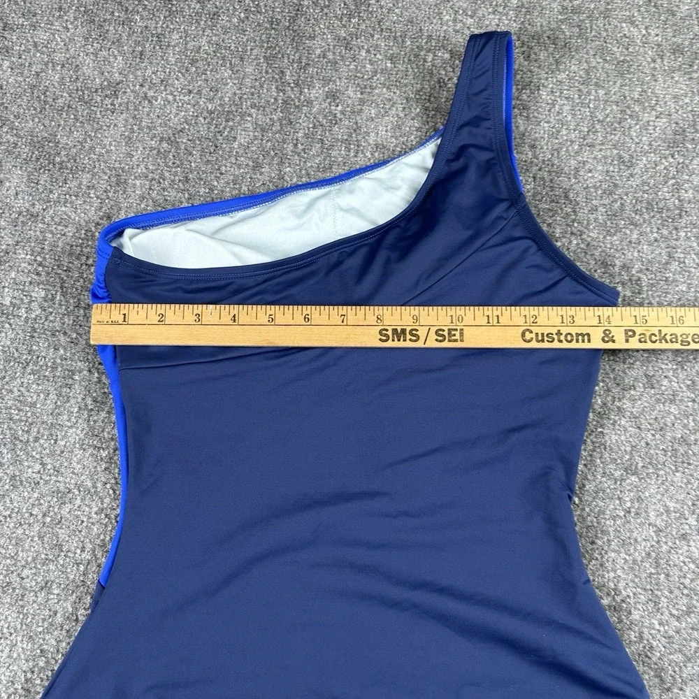 Cupshe One Piece Swimsuit Women's M Blue Colorblock One Shoulder Slim Sculpt NWT